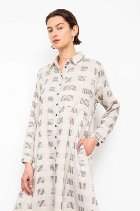 שמלה מכופתרת ירדן - משבצות מוקה